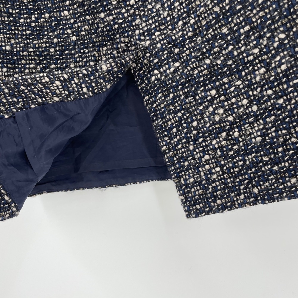 J Crew Womens 8 Navy Metallic Tweed Wool Blend Faux Wrap Pencil Skirt Fringe - Picture 5 of 11